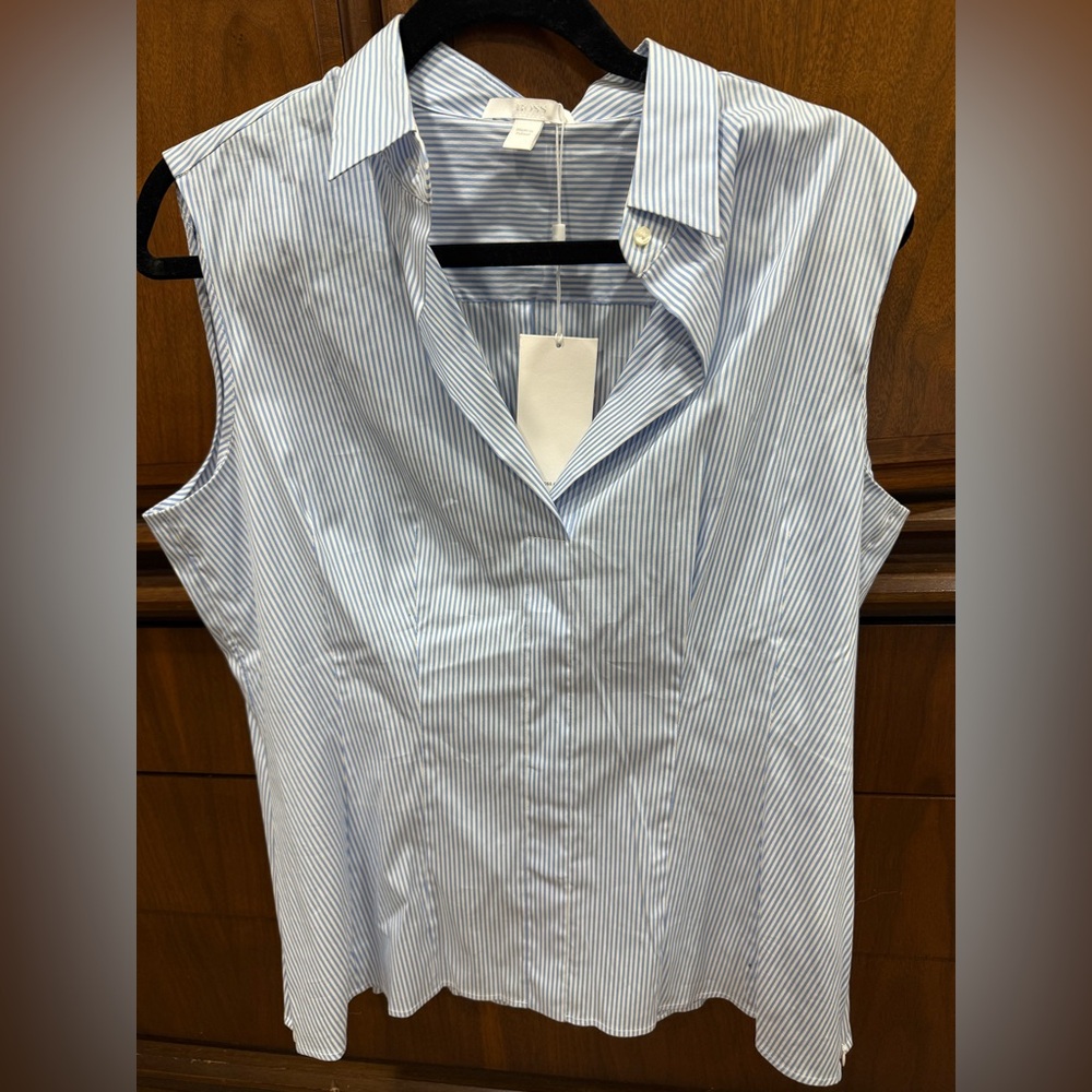 Hugo Boss Blue and White Striped Shirt